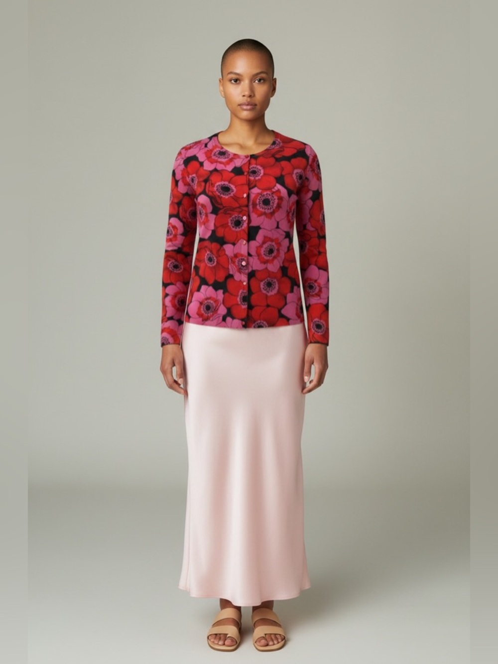Isaac Mizrahi Vibrant Pink & Red Floral Long Sleeve Top